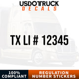 TX LI Number Decal Sticker (Set of 2)