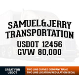 Company Name Decal with USDOT, GVW