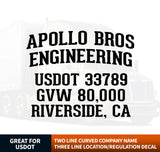 Curved Company Name Decal for Business, USDOT, GVW, Location