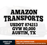 Company Name Decal Sticker with USDOT, GVW, Location