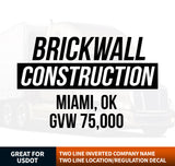 Company Name Decal with Location & GVW