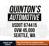 Company Name Decal with Regulation Business Lines