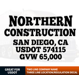 Company Name Truck Decal with Regulation Lines