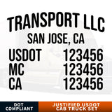 company name, location, usdot, mc & ca decal sticker