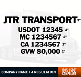 1 Line Company Name + 4 Line Regulation Decal (Set of 2)