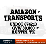 2 Line Company Name + 3 Line Location/Regulation Decal, USDOT, GVW(Set of 2)