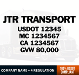 company name usdot mc ca gvw decal