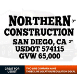 2 Line Company Name + 3 Line Regulation Decal (Set of 2)