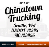 2 Line Inclined Company Name + 3 Line Regulation Decal, USDOT, GVW, MC (Set of 2)