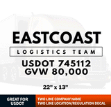 2 Line Company Name + 2 Line Location/Regulation Decal Truck USDOT (Set of 2)
