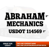 USDOT 2 Line Company Name + 1 Line Regulation Decal (Set of 2)