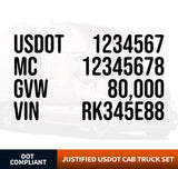usdot mc gvw vin truck cab set decal sticker
