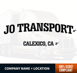 1 Line Curved Company Name + 1 Line Location or Regulation Decal (Set of 2)