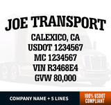 company name truck door decal usdot mc vin gvw