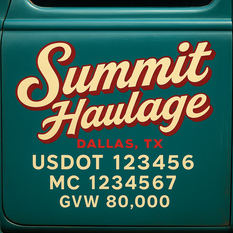 Custom Truck Door USDOT Lettering Decal Sticker Signs With DOT, MC, GVW, KYU, CA Lettering (Set of 2)