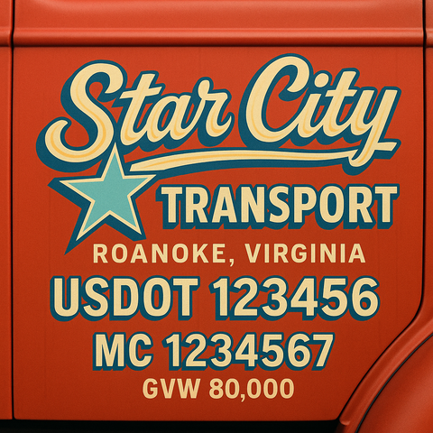 Custom Truck Door USDOT Lettering Decal Sticker Signs With DOT, MC, GVW, KYU, CA Lettering (Set of 2)