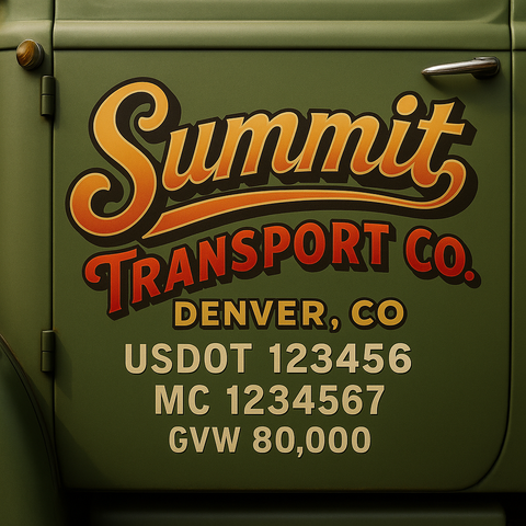 Custom Truck Door USDOT Lettering Decal Sticker Signs With DOT, MC, GVW, KYU, CA Lettering (Set of 2)