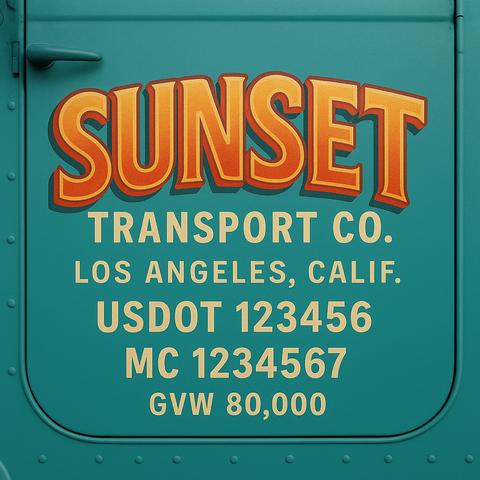 Custom Truck Door USDOT Lettering Decal Sticker Signs With DOT, MC, GVW, KYU, CA Lettering (Set of 2)