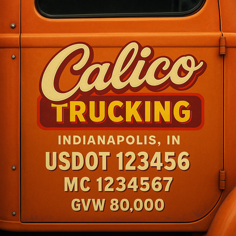 Custom Truck Door USDOT Lettering Decal Sticker Signs With DOT, MC, GVW, KYU, CA Lettering (Set of 2)