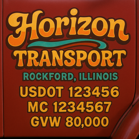 Custom Truck Door USDOT Lettering Decal Sticker Signs With DOT, MC, GVW, KYU, CA Lettering (Set of 2)