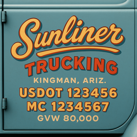 Custom Truck Door USDOT Lettering Decal Sticker Signs With DOT, MC, GVW, KYU, CA Lettering (Set of 2)