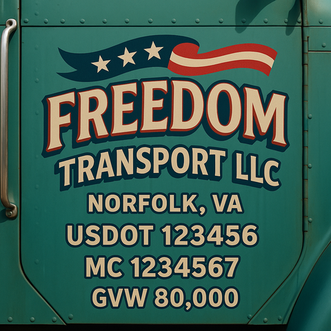 Custom Truck Door USDOT Lettering Decal Sticker Signs With DOT, MC, GVW, KYU, CA Lettering (Set of 2)