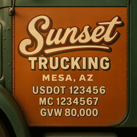 Custom Truck Door USDOT Lettering Decal Sticker Signs With DOT, MC, GVW, KYU, CA Lettering (Set of 2)