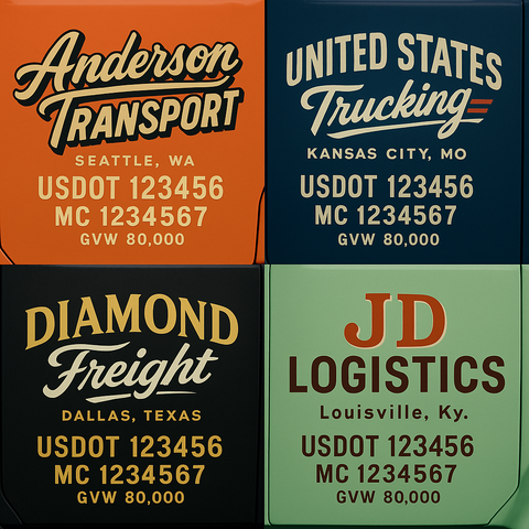 Custom Truck Door USDOT Lettering Decal Sticker Signs With DOT, MC, GVW, KYU, CA Lettering (Set of 2)