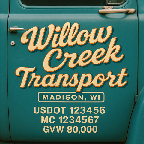 Custom Truck Door USDOT Lettering Decal Sticker Signs With DOT, MC, GVW, KYU, CA Lettering (Set of 2)