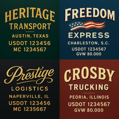 Custom Truck Door USDOT Lettering Decal Sticker Signs With DOT, MC, GVW, KYU, CA Lettering (Set of 2)