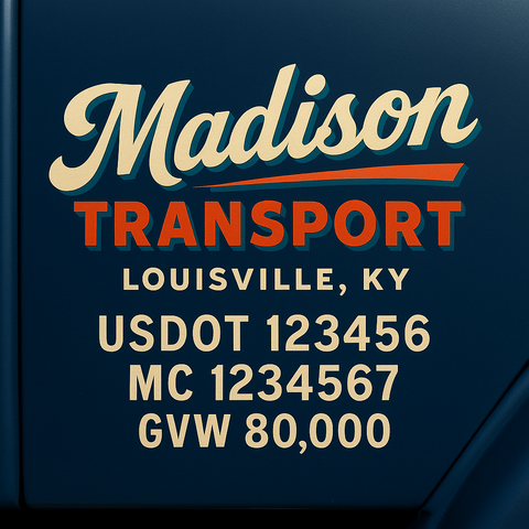 Custom Truck Door USDOT Lettering Decal Sticker Signs With DOT, MC, GVW, KYU, CA Lettering (Set of 2)