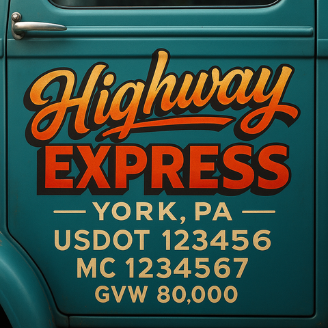 Custom Truck Door USDOT Lettering Decal Sticker Signs With DOT, MC, GVW, KYU, CA Lettering (Set of 2)