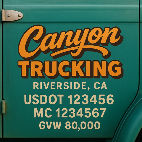 Custom Truck Door USDOT Lettering Decal Sticker Signs With DOT, MC, GVW, KYU, CA Lettering (Set of 2)