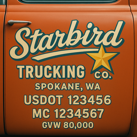 Custom Truck Door USDOT Lettering Decal Sticker Signs With DOT, MC, GVW, KYU, CA Lettering (Set of 2)