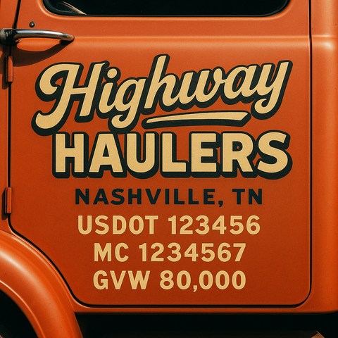 Custom Truck Door USDOT Lettering Decal Sticker Signs With DOT, MC, GVW, KYU, CA Lettering (Set of 2)