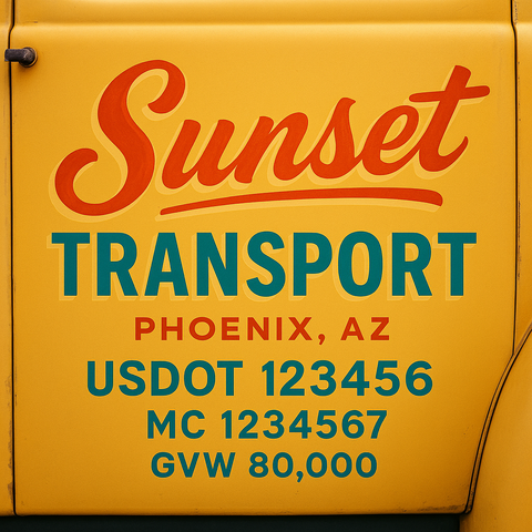 Custom Truck Door USDOT Lettering Decal Sticker Signs With DOT, MC, GVW, KYU, CA Lettering (Set of 2)