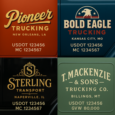 Custom Truck Door USDOT Lettering Decal Sticker Signs With DOT, MC, GVW, KYU, CA Lettering (Set of 2)