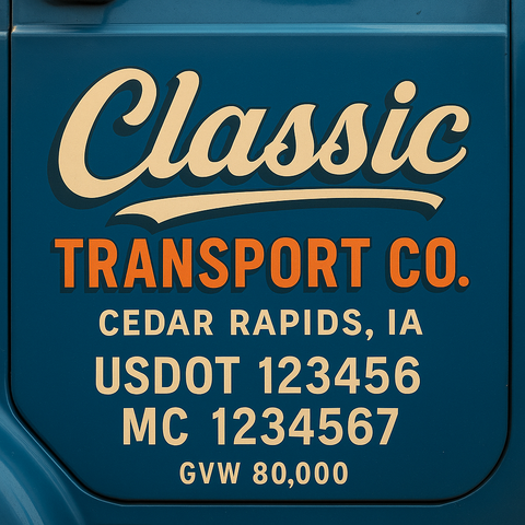 Custom Truck Door USDOT Lettering Decal Sticker Signs With DOT, MC, GVW, KYU, CA Lettering (Set of 2)