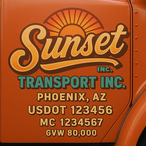 Custom Truck Door USDOT Lettering Decal Sticker Signs With DOT, MC, GVW, KYU, CA Lettering (Set of 2)