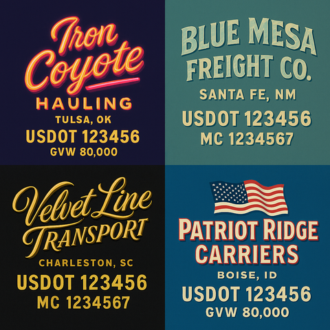 Custom Truck Door USDOT Lettering Decal Sticker Signs With DOT, MC, GVW, KYU, CA Lettering (Set of 2)