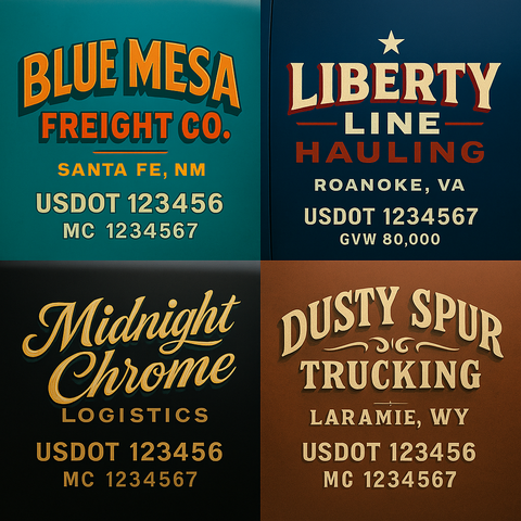 Custom Truck Door USDOT Lettering Decal Sticker Signs With DOT, MC, GVW, KYU, CA Lettering (Set of 2)