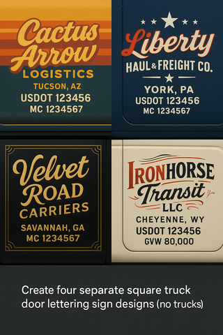 Custom Truck Door USDOT Lettering Decal Sticker Signs With DOT, MC, GVW, KYU, CA Lettering (Set of 2)