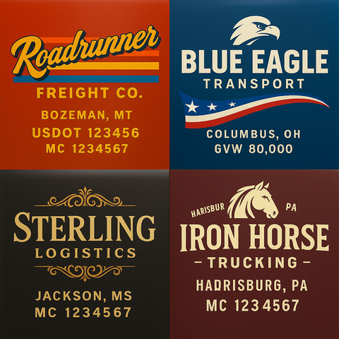 Custom Truck Door USDOT Lettering Decal Sticker Signs With DOT, MC, GVW, KYU, CA Lettering (Set of 2)