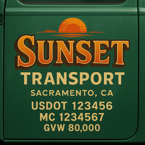 Custom Truck Door USDOT Lettering Decal Sticker Signs With DOT, MC, GVW, KYU, CA Lettering (Set of 2)