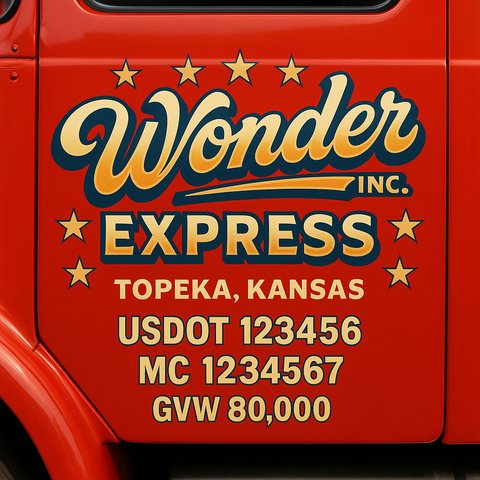 Custom Truck Door USDOT Lettering Decal Sticker Signs With DOT, MC, GVW, KYU, CA Lettering (Set of 2)