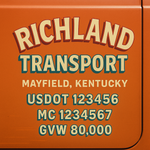 Custom Truck Door USDOT Lettering Decal Sticker Signs With DOT, MC, GVW, KYU, CA Lettering (Set of 2)