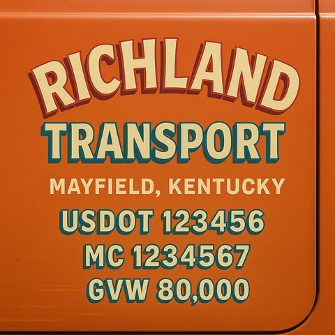 Custom Truck Door USDOT Lettering Decal Sticker Signs With DOT, MC, GVW, KYU, CA Lettering (Set of 2)