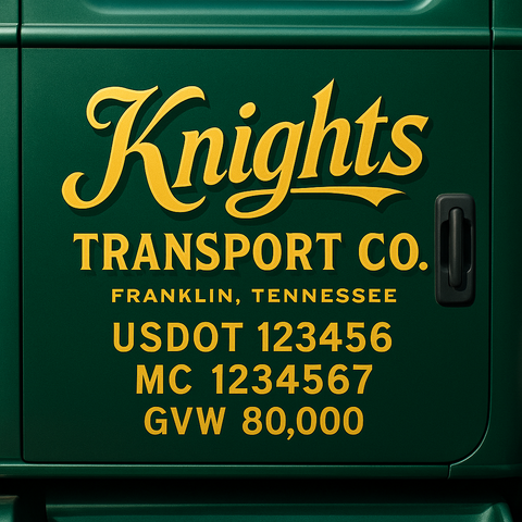 Custom Truck Door USDOT Lettering Decal Sticker Signs With DOT, MC, GVW, KYU, CA Lettering (Set of 2)
