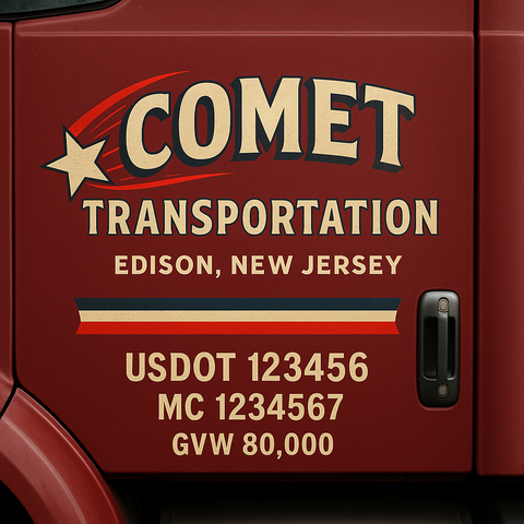 Custom Truck Door USDOT Lettering Decal Sticker Signs With DOT, MC, GVW, KYU, CA Lettering (Set of 2)
