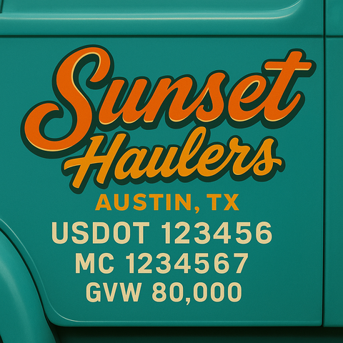 Custom Truck Door USDOT Lettering Decal Sticker Signs With DOT, MC, GVW, KYU, CA Lettering (Set of 2)